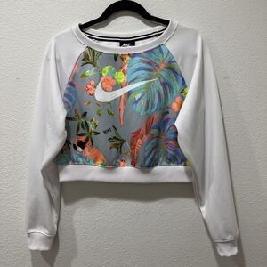 Nike Hyper Femme Crop Sweatshirt Women's Sz S White Tropical Parrot Pullover